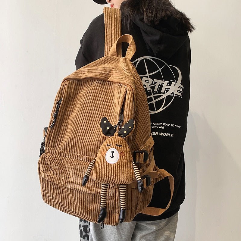 Sac à dos en velours avec porte-clés peluche cerf cartoon