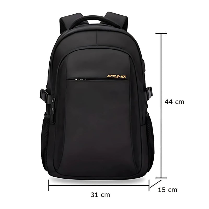 Sac à dos ergonomique d école Style HK noir avec plusieurs compartiments et bretelles ajustables