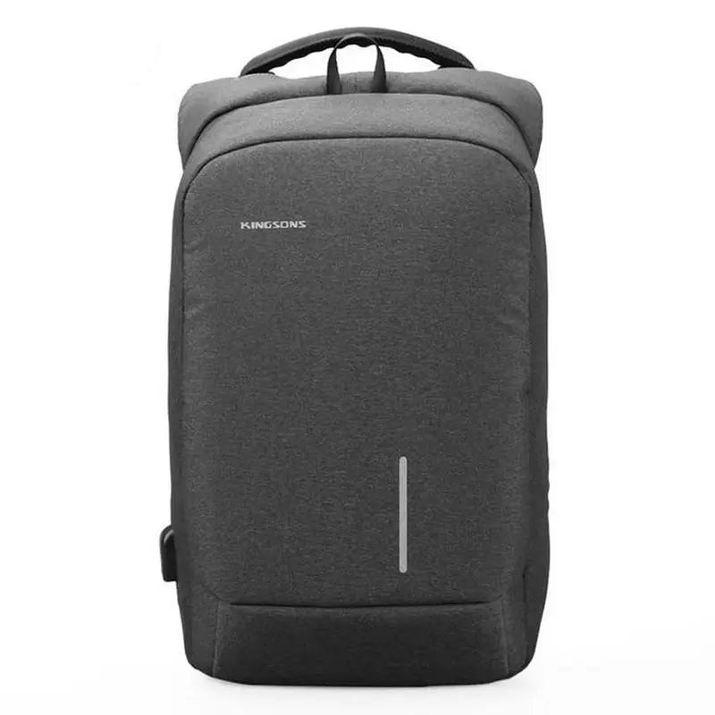 Sac à dos ergonomique gris foncé anti-vol avec bande réfléchissante et port USB externe