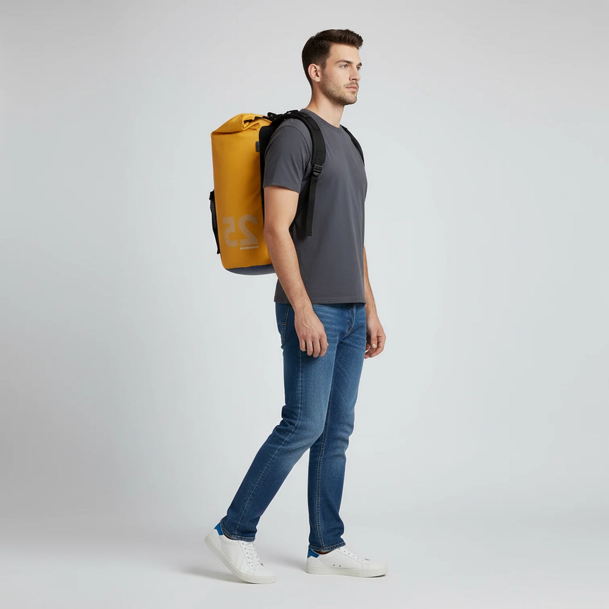 Sac à dos étanche 10-25L IPX6 jaune vibrant avec sangles noires