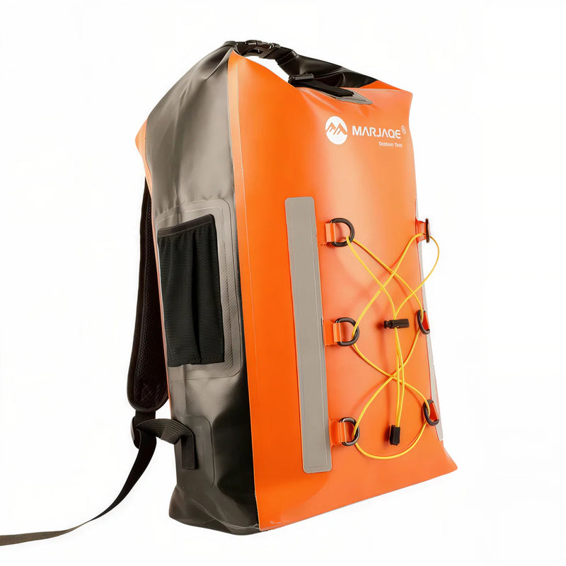 Sac à dos étanche 30L IPX6 Marjaqe orange et noir avec sangles jaune