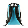 Sac à dos étanche 30L IPX6 Marjaqe bleu clair, dos avec bretelles noires et roll-top