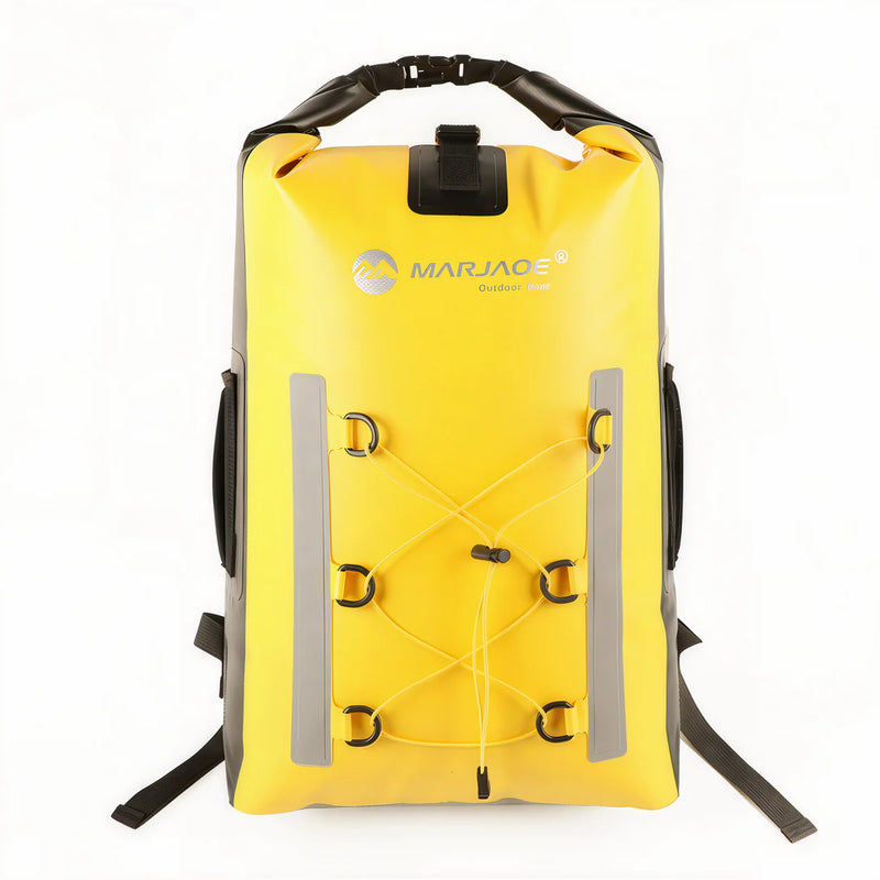 Sac à dos étanche 30L IPX6 Marjaqe jaune vif, dos avec logo