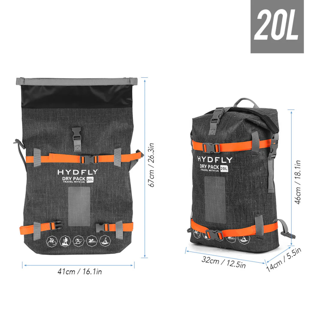 Sac à dos étanche Hydfly 20L noir et orange pour aventures outdoor