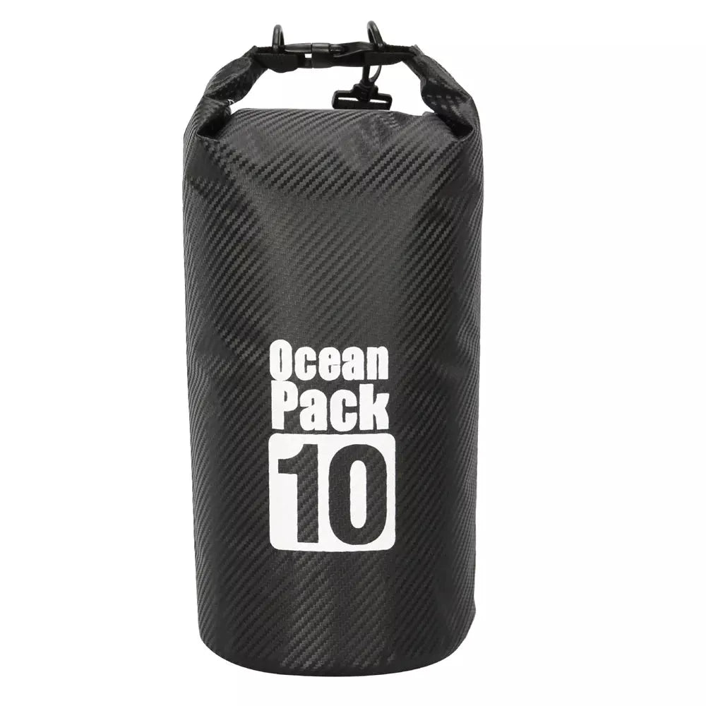 Sac à dos étanche paddle en fibre de carbone noir avec fermeture à boucle supérieure