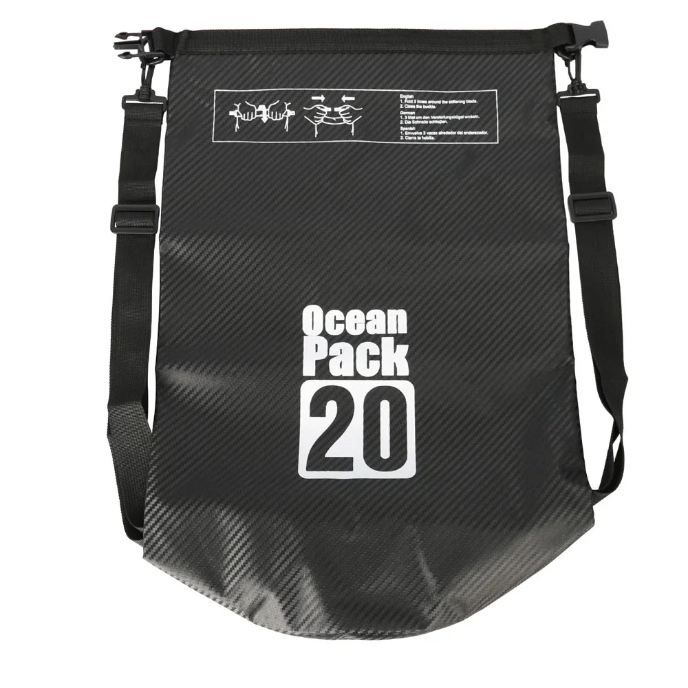 Sac à dos étanche paddle en fibre de carbone noir avec bandoulière