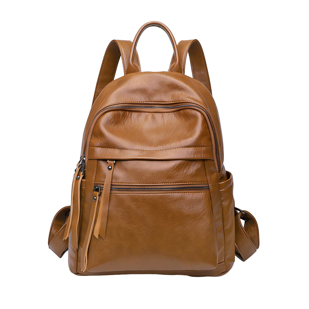 Sac à dos femme de ville en cuir tanné avec compartiments zippés et sangles ajustables