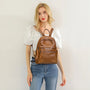 Sac à dos femme de ville en cuir marron avec fermetures et poches avant
