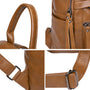 Sac à dos femme en cuir fauve avec poches zippées et sangle réglable