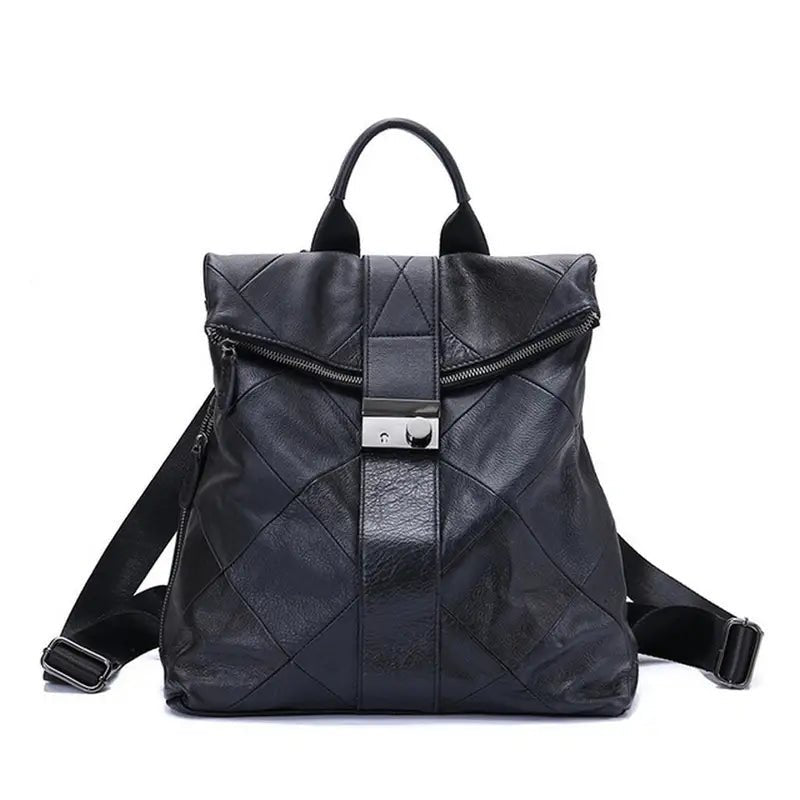 Sac à dos femme élégant en cuir noir avec poignée et bretelles ajustables
