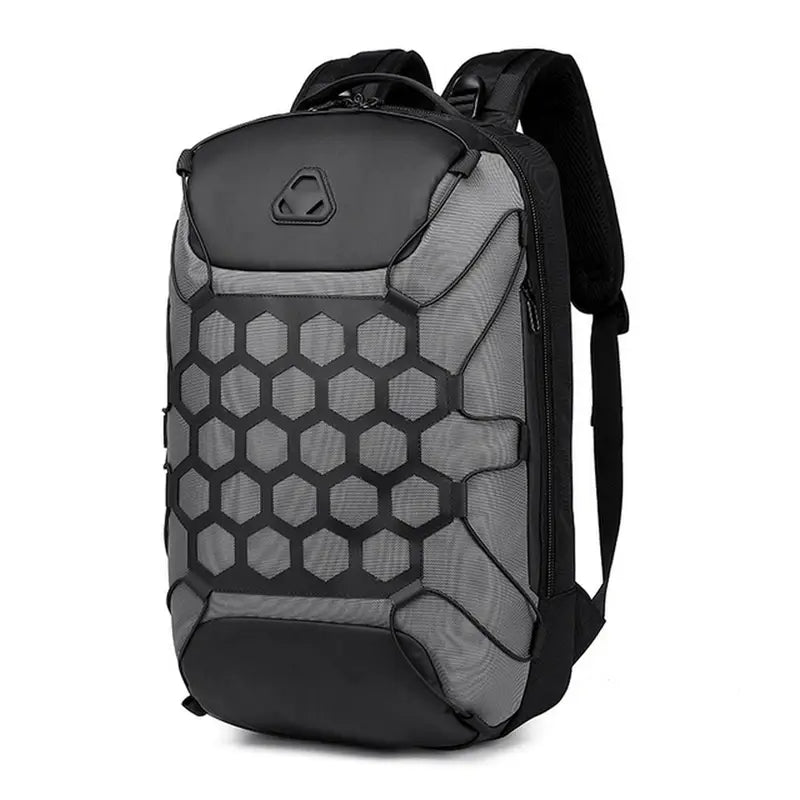 Sac à dos grande ouverture noir et gris avec motif en nid d’abeille
