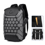 Sac à dos grande ouverture noir et gris avec motif hexagonal, plusieurs compartiments