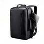 Sac à dos en cuir noir avec poche ordinateur et compartiments multiples