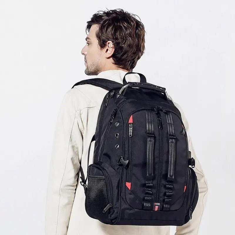 Sac à dos homme de ville noir à plusieurs compartiments avec accents rouges
