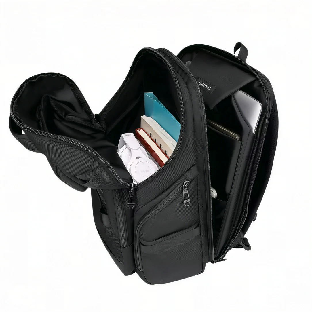 Sac à dos homme Ozuko Gen II noir, multi-poches et intérieur rembourré