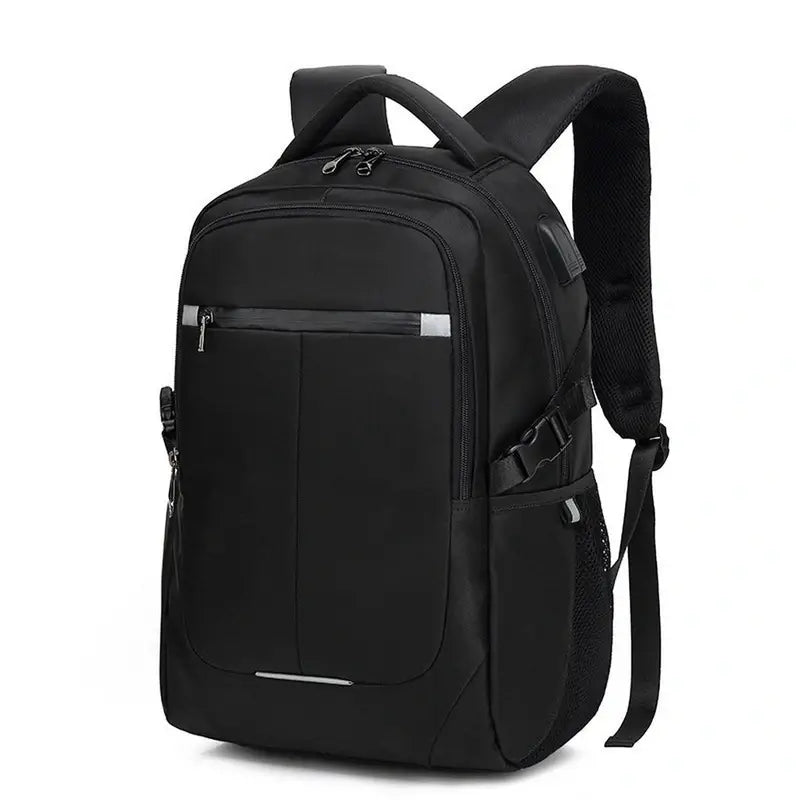 Sac à dos homme pour ordinateur portable en nylon noir avec plusieurs compartiments zippés
