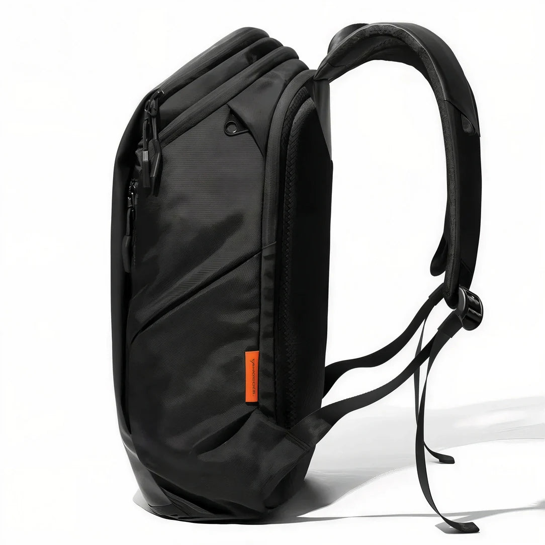 Sac à dos imperméable pour ordinateur avec bretelles rembourrées et étiquette orange