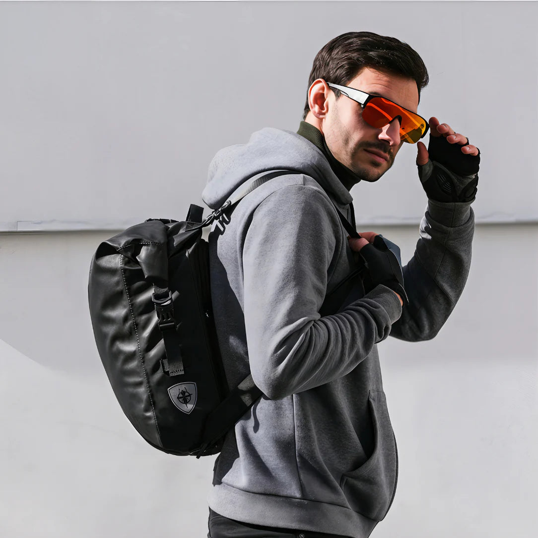 Sac à dos tactique noir imperméable vélo avec logo bouclier