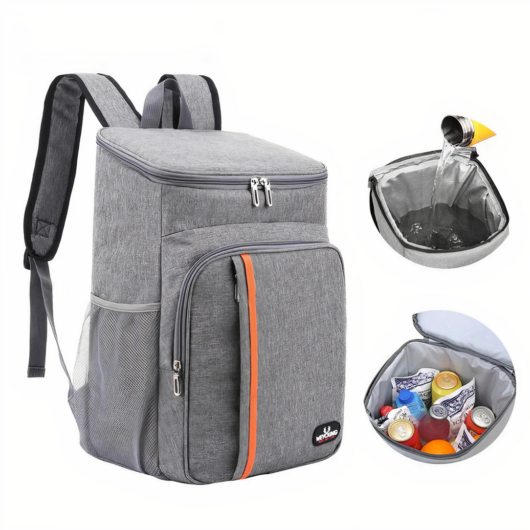 Sac à dos isotherme 20 litres gris avec une bande orange pour garder au frais vos aliments