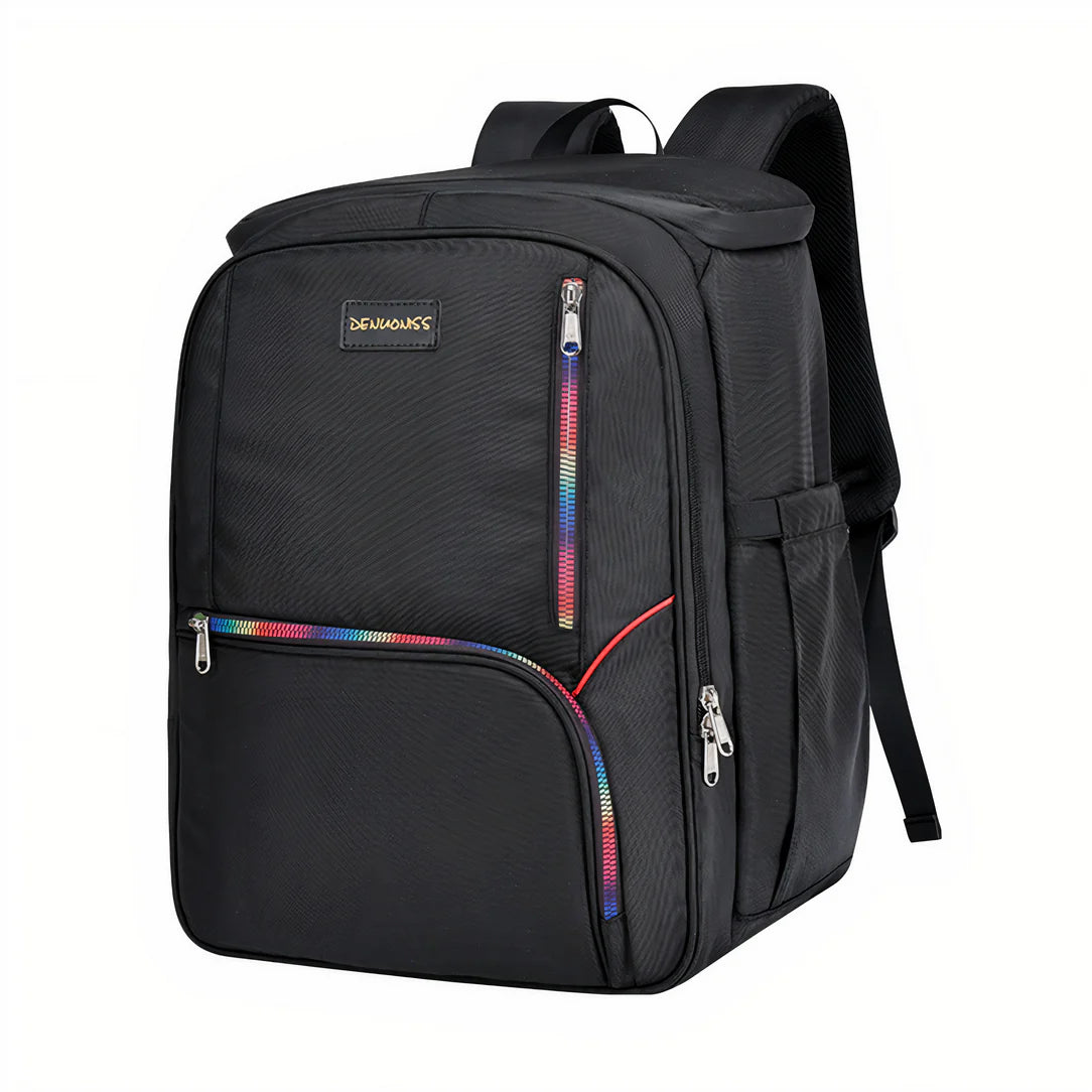 Sac à dos isotherme de picnic multipoches 25L noir avec zippers colorés