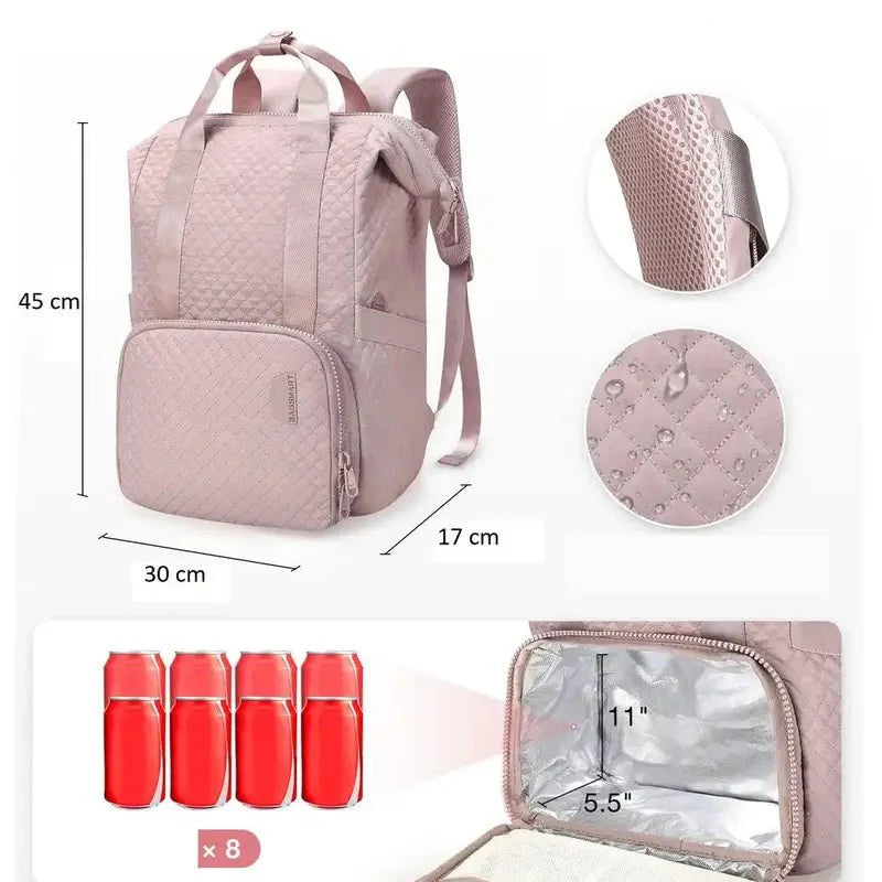 Sac à dos isotherme femme rose matelassé avec compartiment isolé au fond