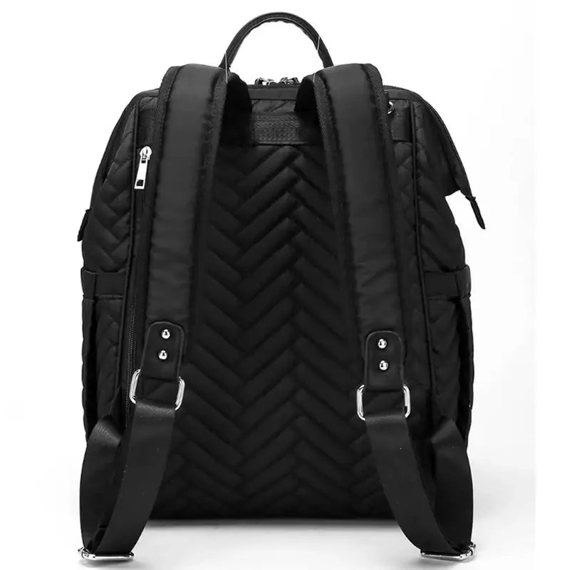 Sac à dos à langer design en cuir noir avec bretelles ajustables et poignée supérieure
