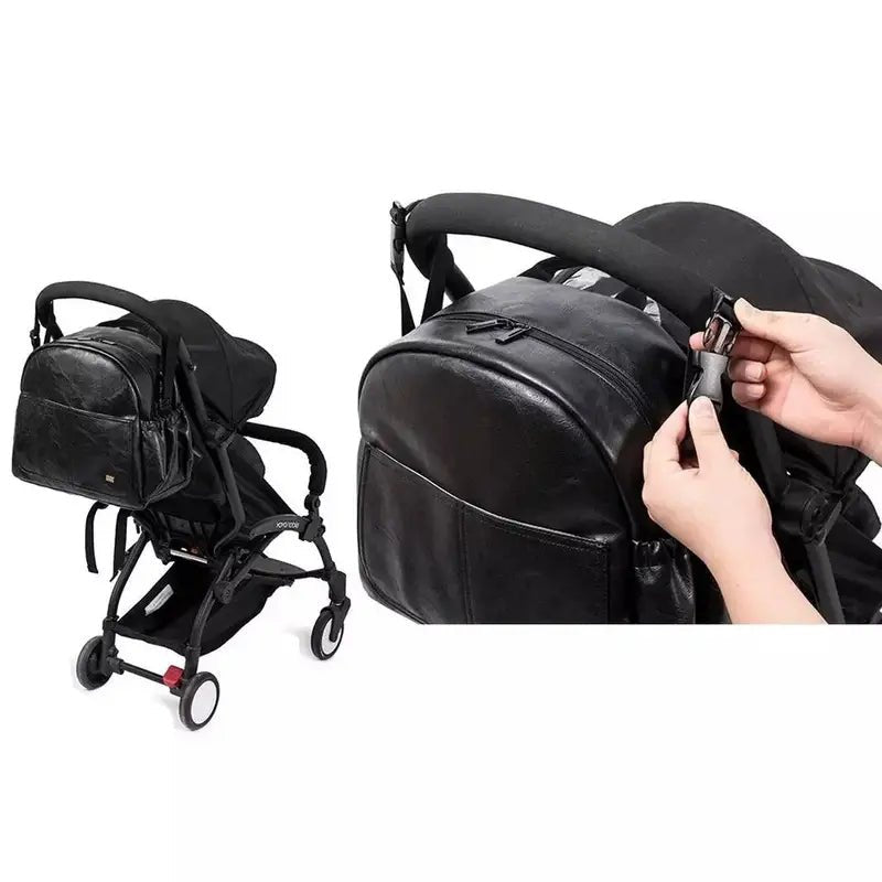 Sac à dos à langer en cuir pour bébé avec sac à couches en cuir pour poussette