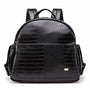 Sac à dos à langer en cuir pour bébé avec cuir faux crocodile noir et poche frontale