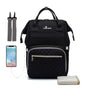 Sac à dos à langer le Queen noir avec port de charge USB et attaches pour poussette