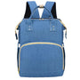 Sac à dos à langer lit en denim bleu avec poignée, bretelles et poche zippée jaune