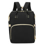 Sac à dos à langer lit noir avec accents dorés et multiples compartiments