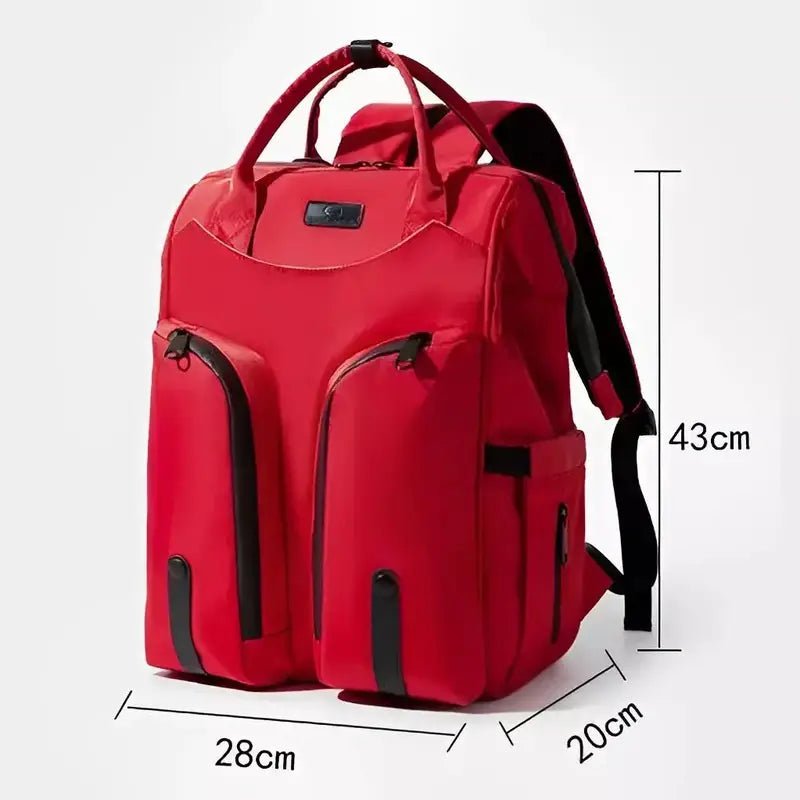 Sac à dos à langer pour jumeaux rouge avec poches zippées et poignées robustes