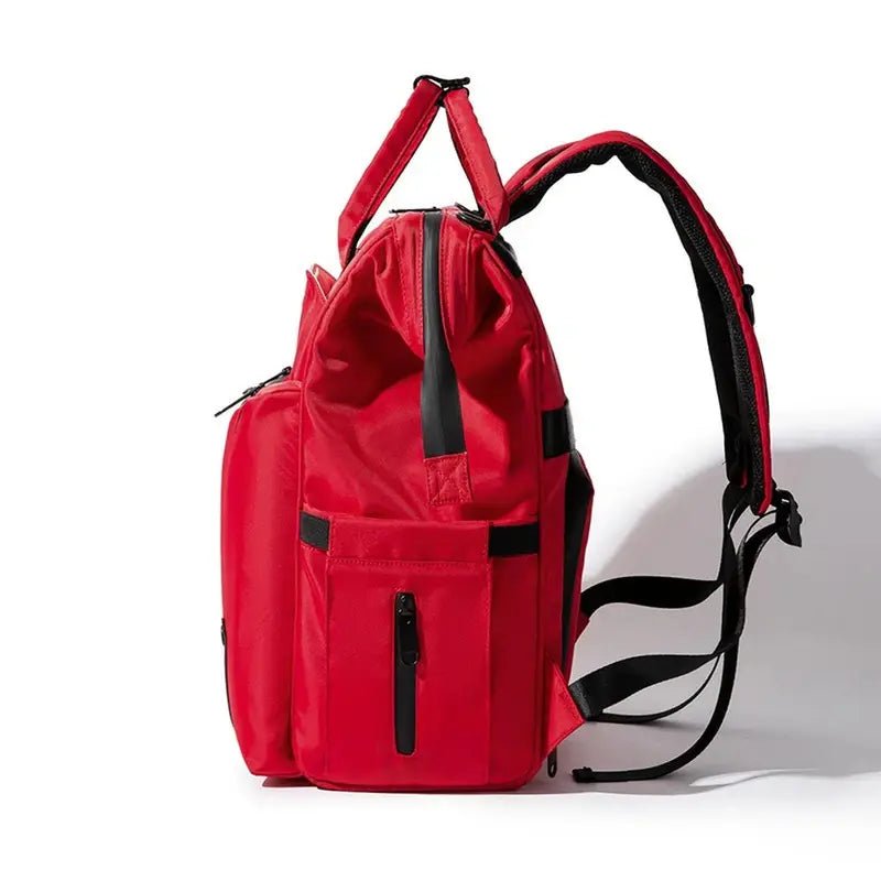 Sac à dos à langer pour jumeaux rouge avec bretelles et fermetures éclair noires