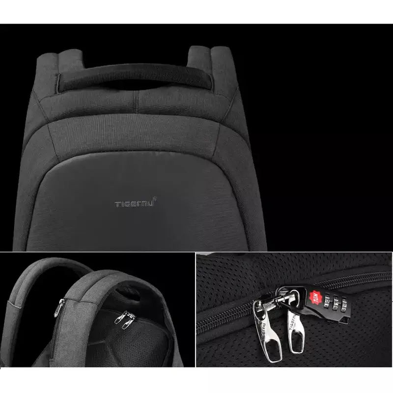 Sac à dos laptop gris foncé anti-vol avec serrure à combinaison pour ordinateur portable