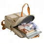Sac à dos Lune Opaline beige avec accents cuir marron et compartiments multiples