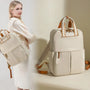 Sac à dos Lune Opaline crème avec accents cuir marron et sangles ajustables