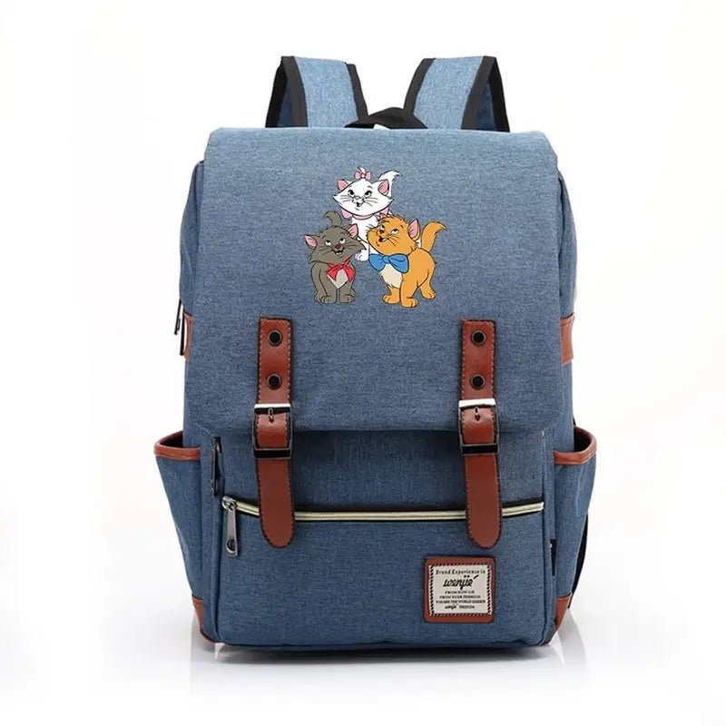 Sac à dos maternelle Disney Aristochats en denim bleu avec fausse cuir marron et personnage printé