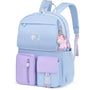 Sac à dos maternelle fille bleu clair avec accents violets, poches multiples et licorne keychain