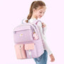 Sac à dos maternelle fille violet et rose avec pochettes multiples et charm unicorn