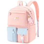 Sac à dos maternelle fille rose et bleu avec licorne, poches multiples et charm
