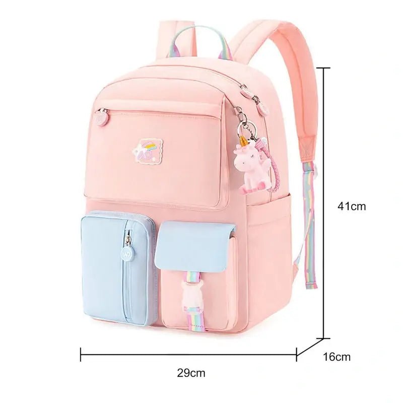 Sac à dos maternelle fille rose et bleu avec porte-clés licorne pour enfant
