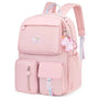 Sac à dos maternelle fille rose avec plusieurs poches et porte-clés licorne