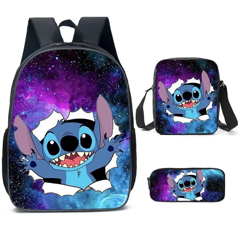 Sac à dos maternelle Stitch avec imprimé galaxie et ensemble de trois pièces