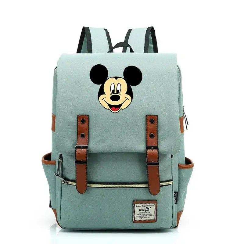 Sac à dos Mickey maternelle vert clair avec bretelles marron et graphique Mickey