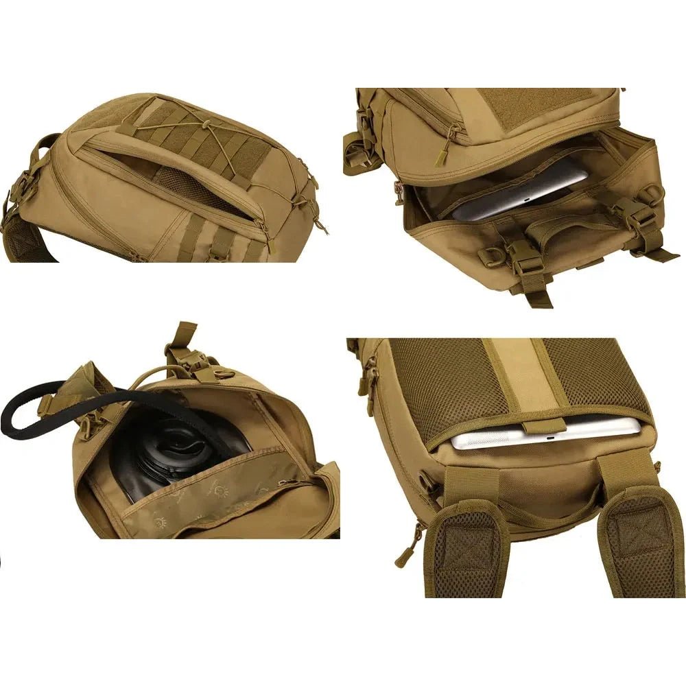 Sac à dos militaire 25L 1000D avec sacoche tactique tan pour électronique et hydratation