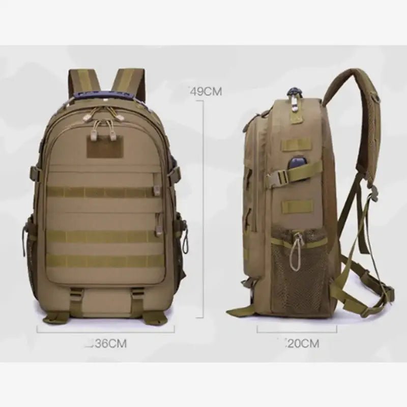 Sac à dos militaire 50l tactique kaki avec plusieurs compartiments et bretelles ajustables
