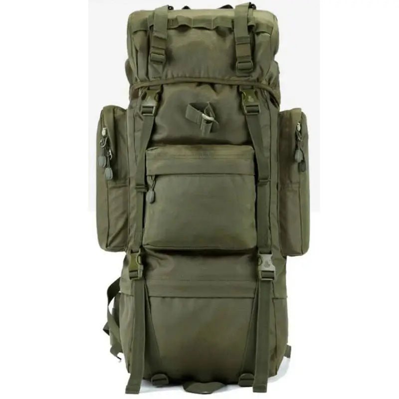 Sac à dos militaire 70l vert olive tactique avec multiples compartiments et sangles