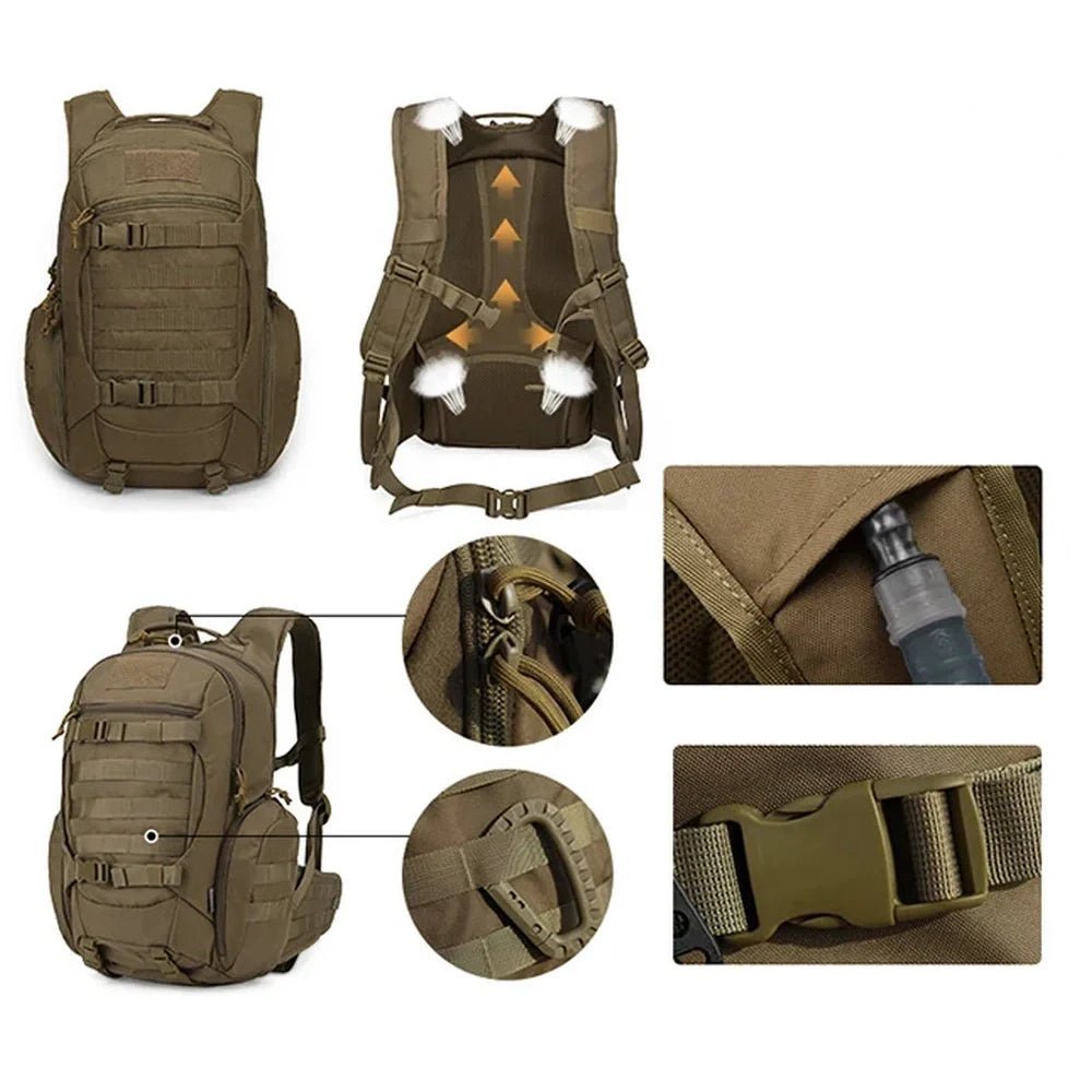 Sac à dos militaire assaut 28L 600D vert olive avec poche d’hydratation et bretelles ajustables