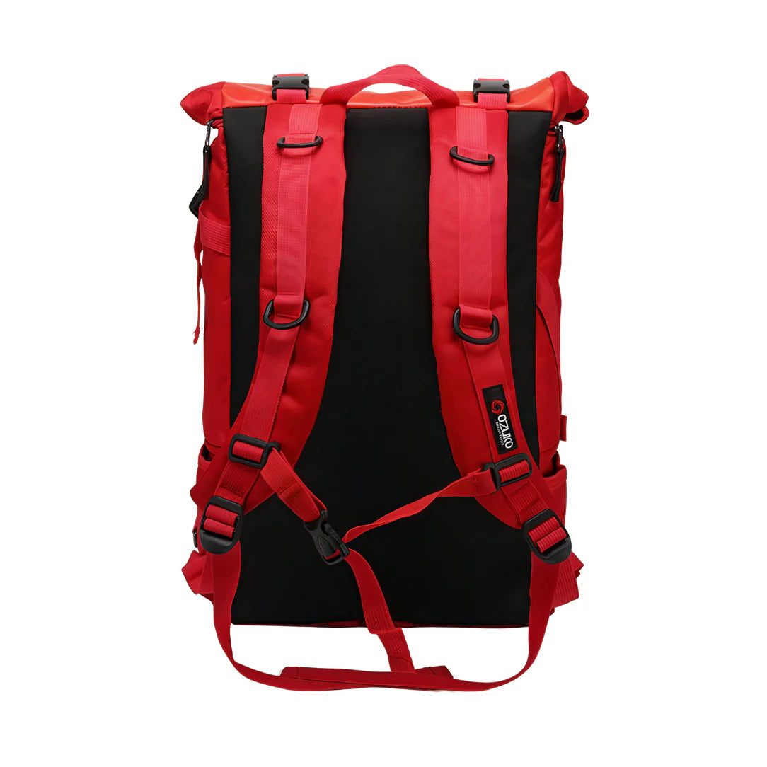Sac à dos moderne Ozuko rouge à enroulement avec intérieur noir