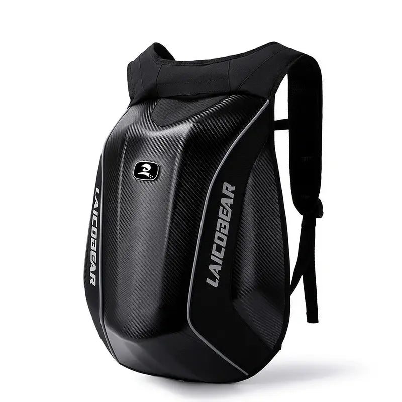 Sac à dos moto à coque noire avec texture en fibre de carbone pour motocyclistes